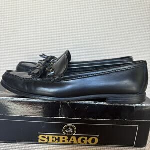 Sebago Womens Black Leather Tassel Loafers Size 8N Preppy Ivy League Old Money